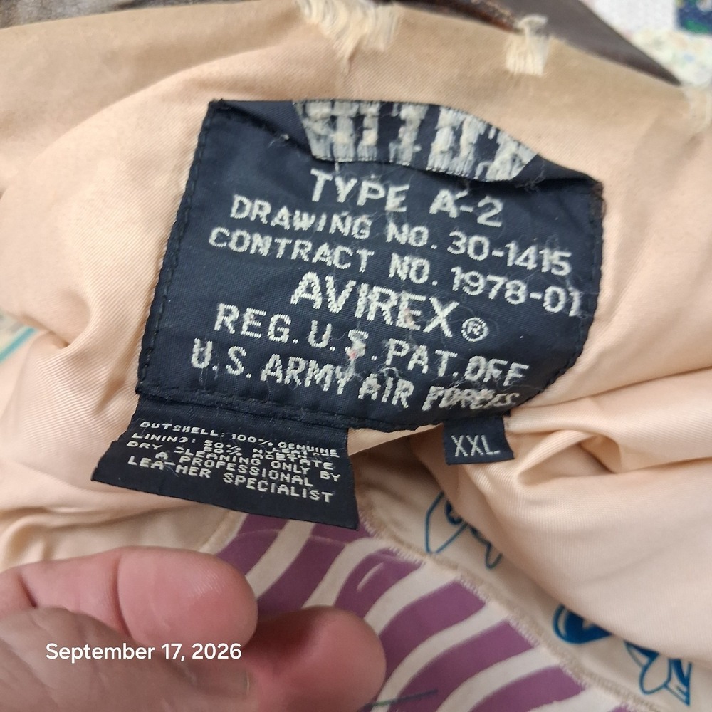 Avirex Type A-2 Leather Bomber Jacket Mens XXL Brown Flight Stars and Stripes - Picture 10 of 16